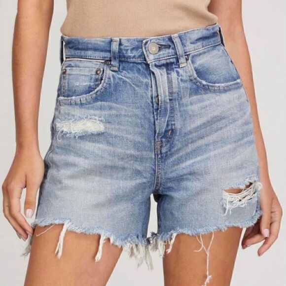 Moussy Vintage MV Pelion High Rise Distressed Cut-Off Shorts In Blue Size 24 NWT - Picture 3 of 13